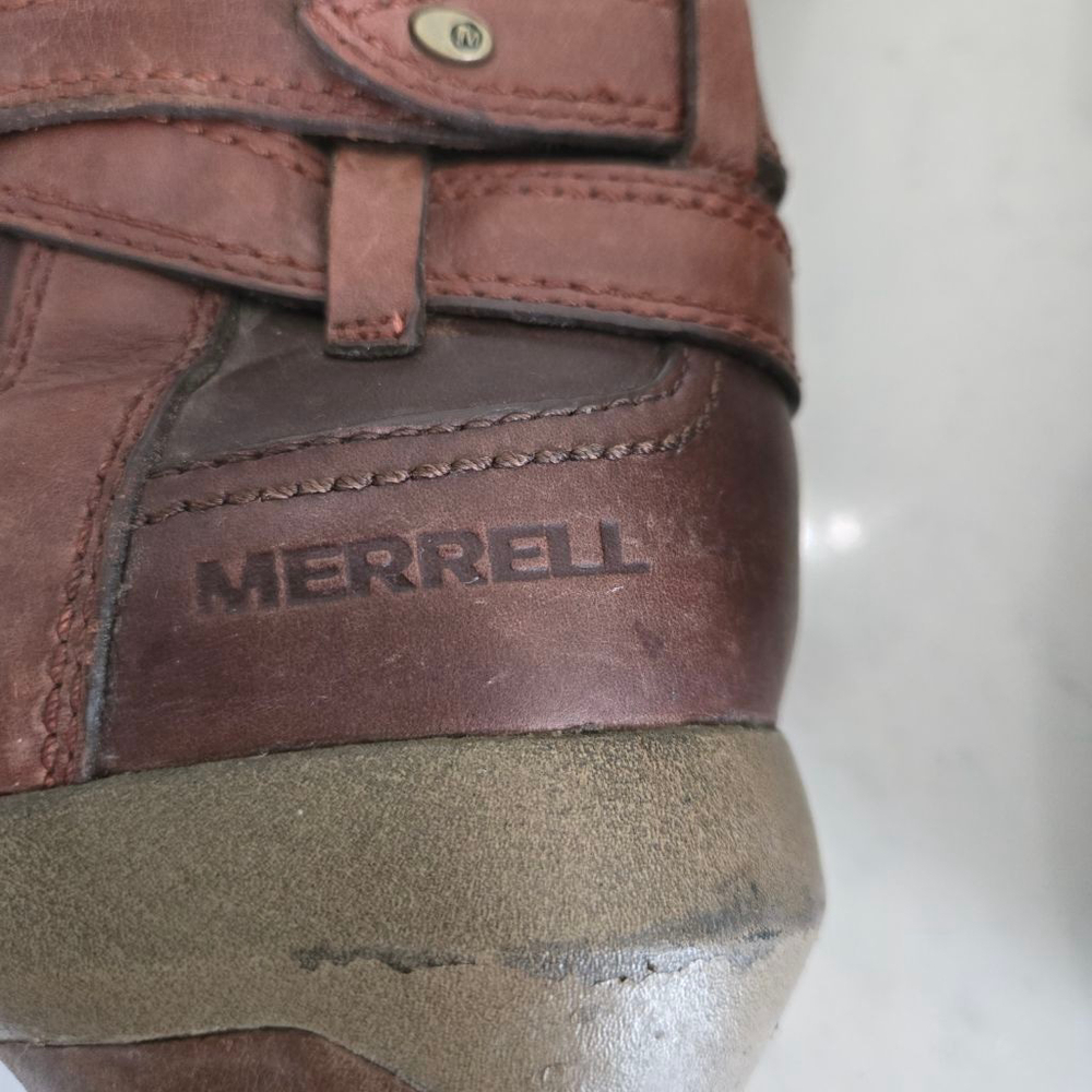 Women's Merrell Brown Leather Heeled Boots with Tan Straps US 8 - Picture 6 of 12